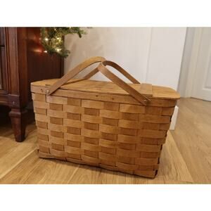 Vintage Basketville Putney Vermont Woven Picnic Basket 20" Split Oak Basket
